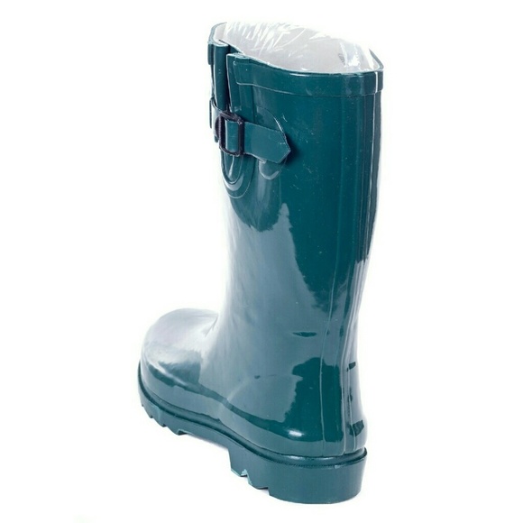 Women's Rainboots, Rubber Mid Calf Rain Boots, RB-1602, Forest Green - Picture 3 of 4